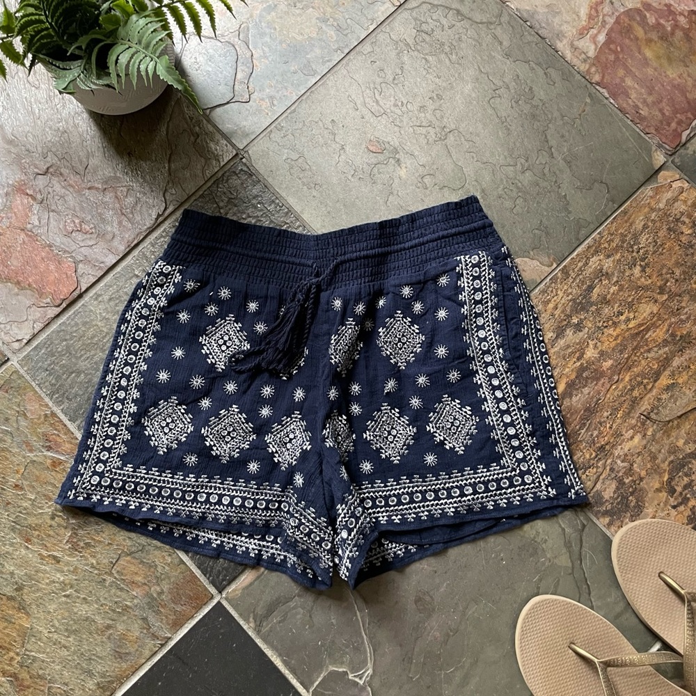 JCrew Navy Embroidered Draw String Shorts, Size XXS